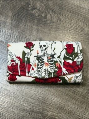 Handmade skulls and roses fabric wallet